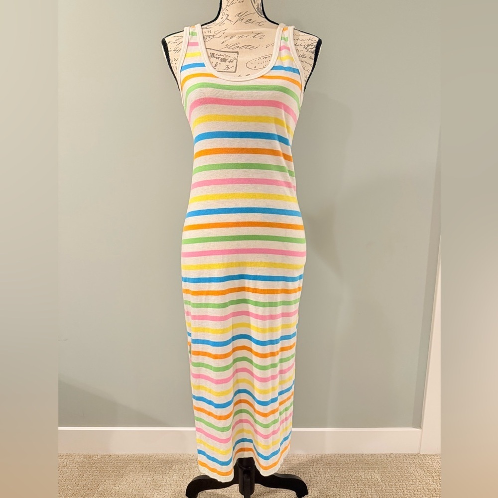 J.Crew Rainbow Stripe Maxi Dress Sleeveless Bodycon Knit XS Summer